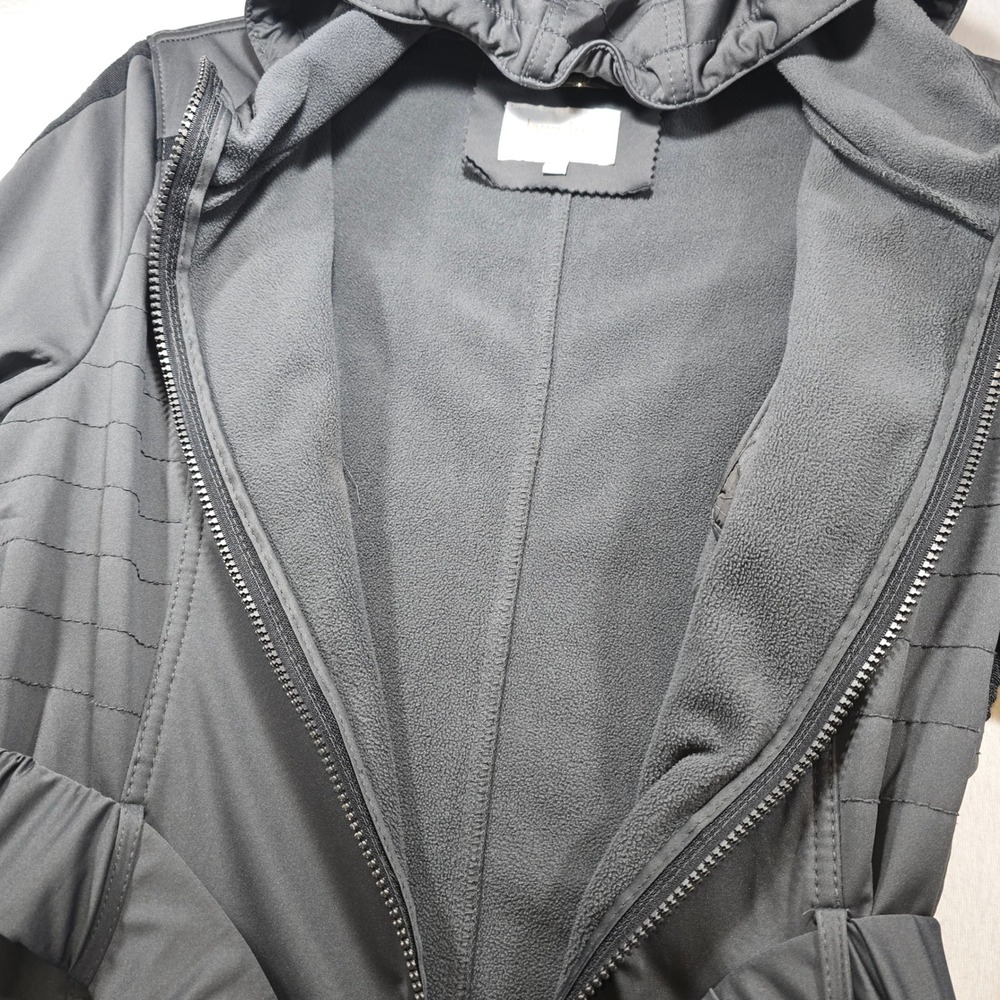 Laundry by Shelli Segal Grey Softshell Hooded Belted Jacket Coat Large - Picture 9 of 9